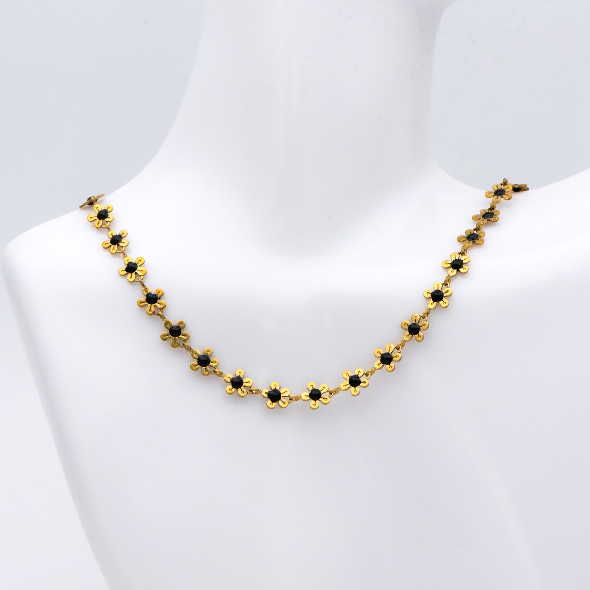 Enamel Flower Chain, Unplated Raw Brass Designer Chain 6mm, Floral Link Chain Findings, Black (#LK-392-2)/ 1 Meter=3.3ft