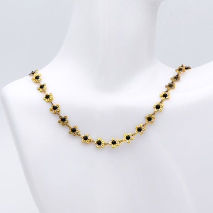 Enamel Flower Chain, Unplated Raw Brass Designer Chain 6mm, Floral Link Chain Findings, Black (#LK-392-2)/ 1 Meter=3.3ft