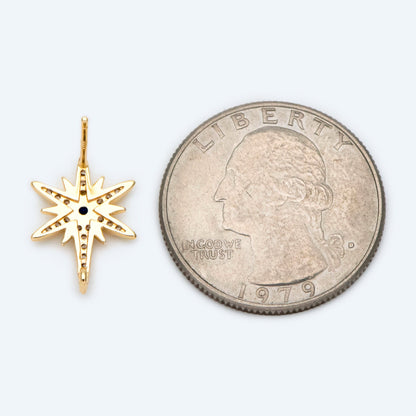 4pcs CZ Pave North Star Ear Posts with Loops,25x11mm, Real Gold Plated Brass Star Stud Earrings (#GB-1687)