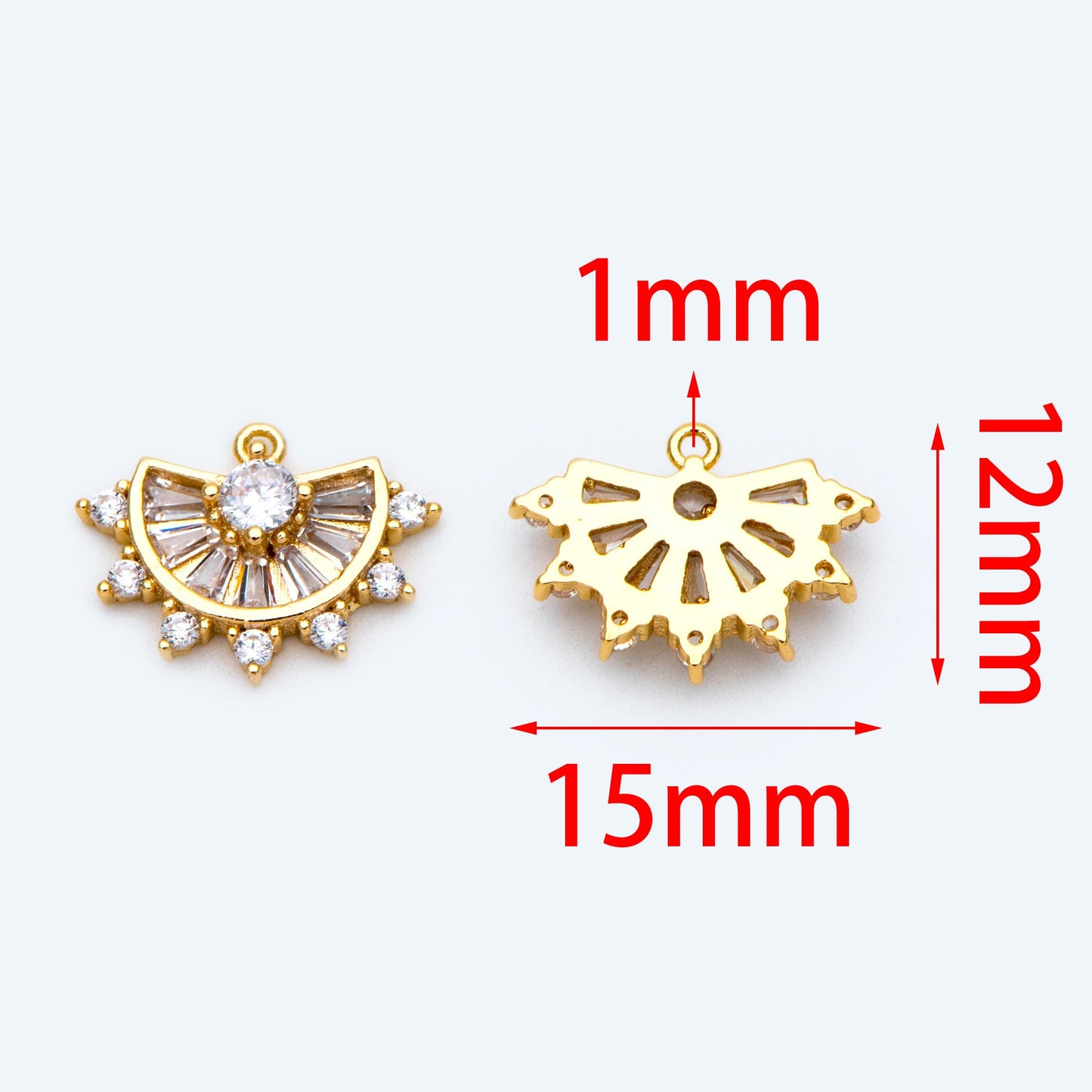 10pcs CZ Pave Gold Fan Shaped Charm 12x15mm, Earring Findings, Jewelry Making, Diy Material, Jewelry Supplies (GB-1732)