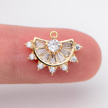 10pcs CZ Pave Gold Fan Shaped Charm 12x15mm, Earring Findings, Jewelry Making, Diy Material, Jewelry Supplies (GB-1732)