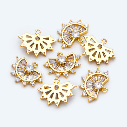 10pcs CZ Pave Gold Fan Shaped Charm 12x15mm, Earring Findings, Jewelry Making, Diy Material, Jewelry Supplies (GB-1732)