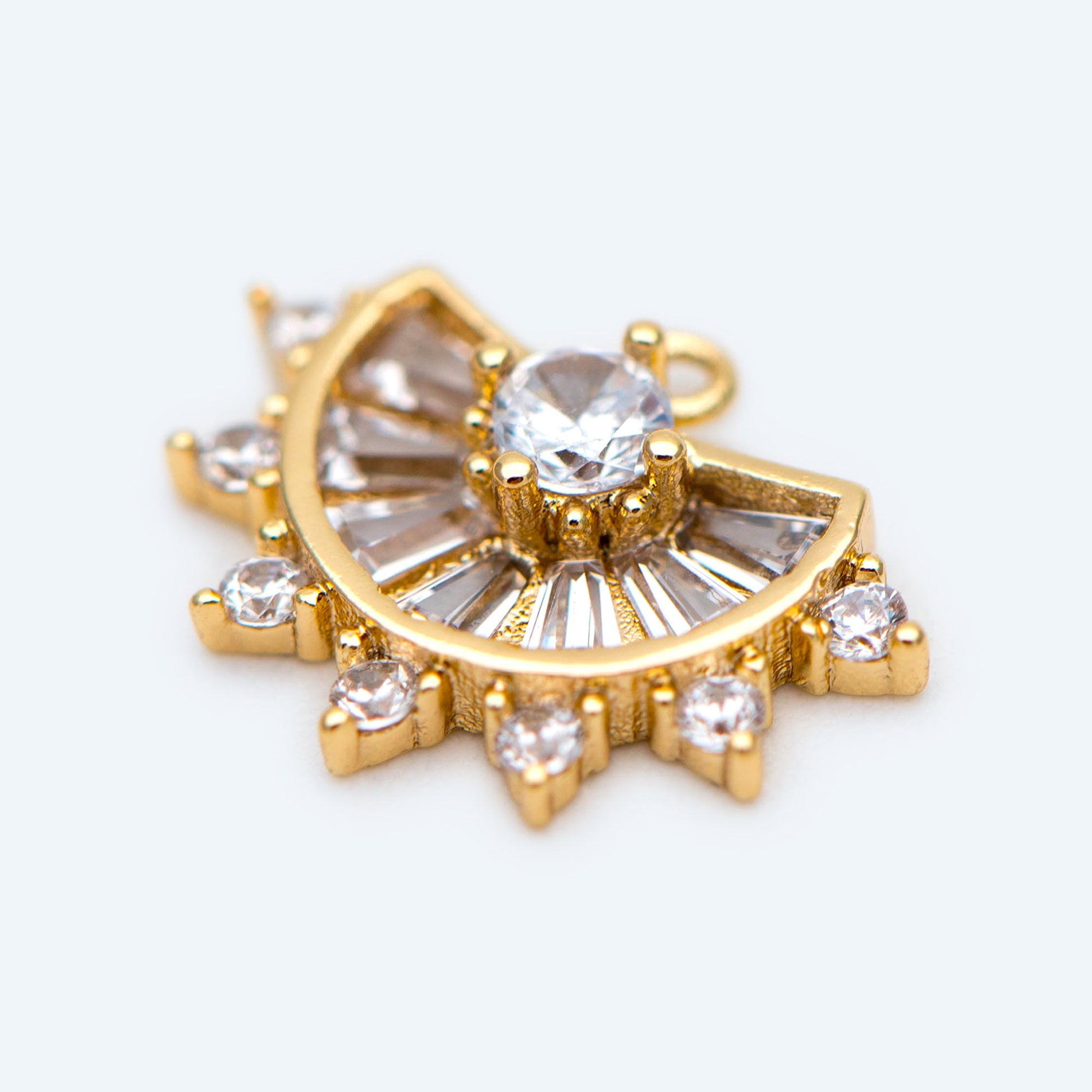 10pcs CZ Pave Gold Fan Shaped Charm 12x15mm, Earring Findings, Jewelry Making, Diy Material, Jewelry Supplies (GB-1732)