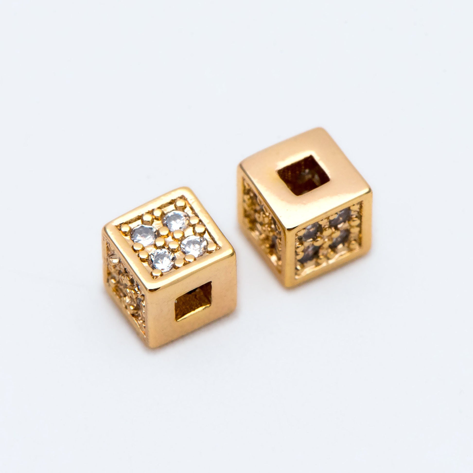 10pcs CZ Pave Gold Cube Spacers 4mm, 18K Gold plated Brass Square Beads (GB-1736)