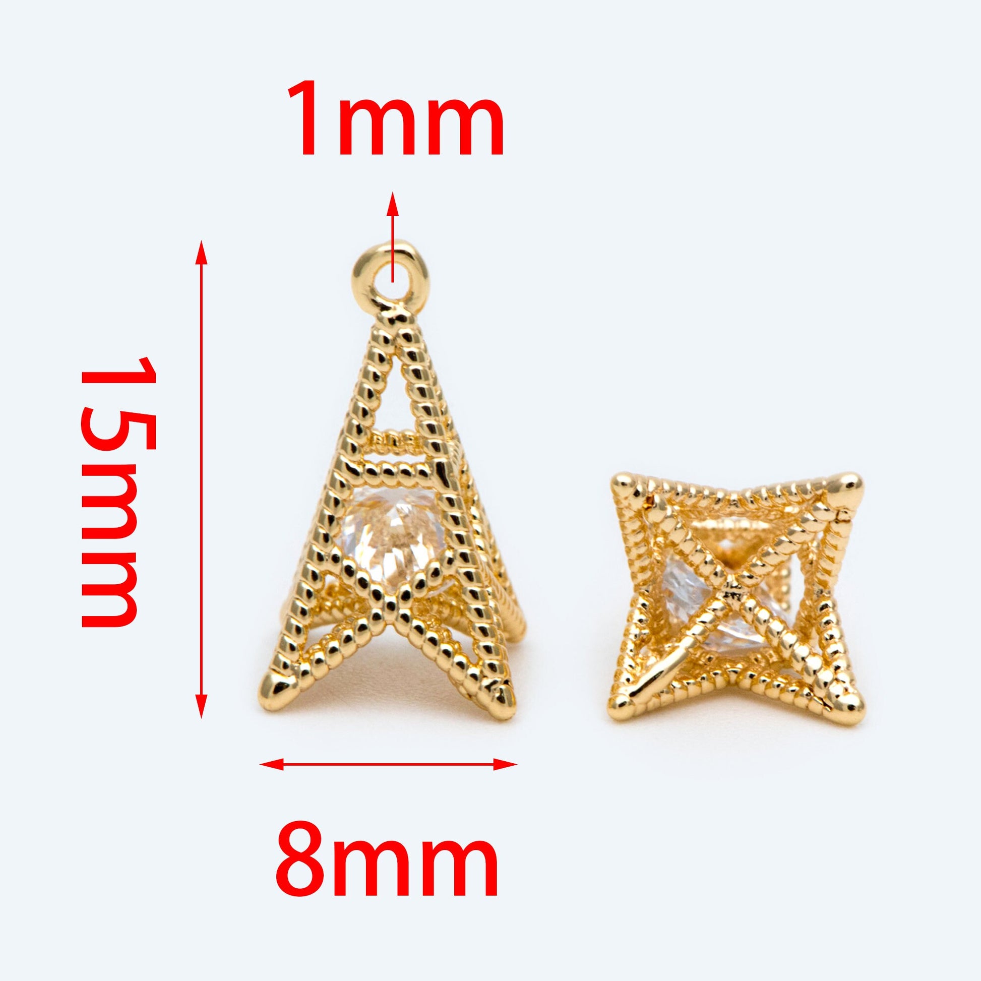 10pcs Gold plated Brass Tower Charm 15x8mm, CZ Tower Pendants (GB-1738)