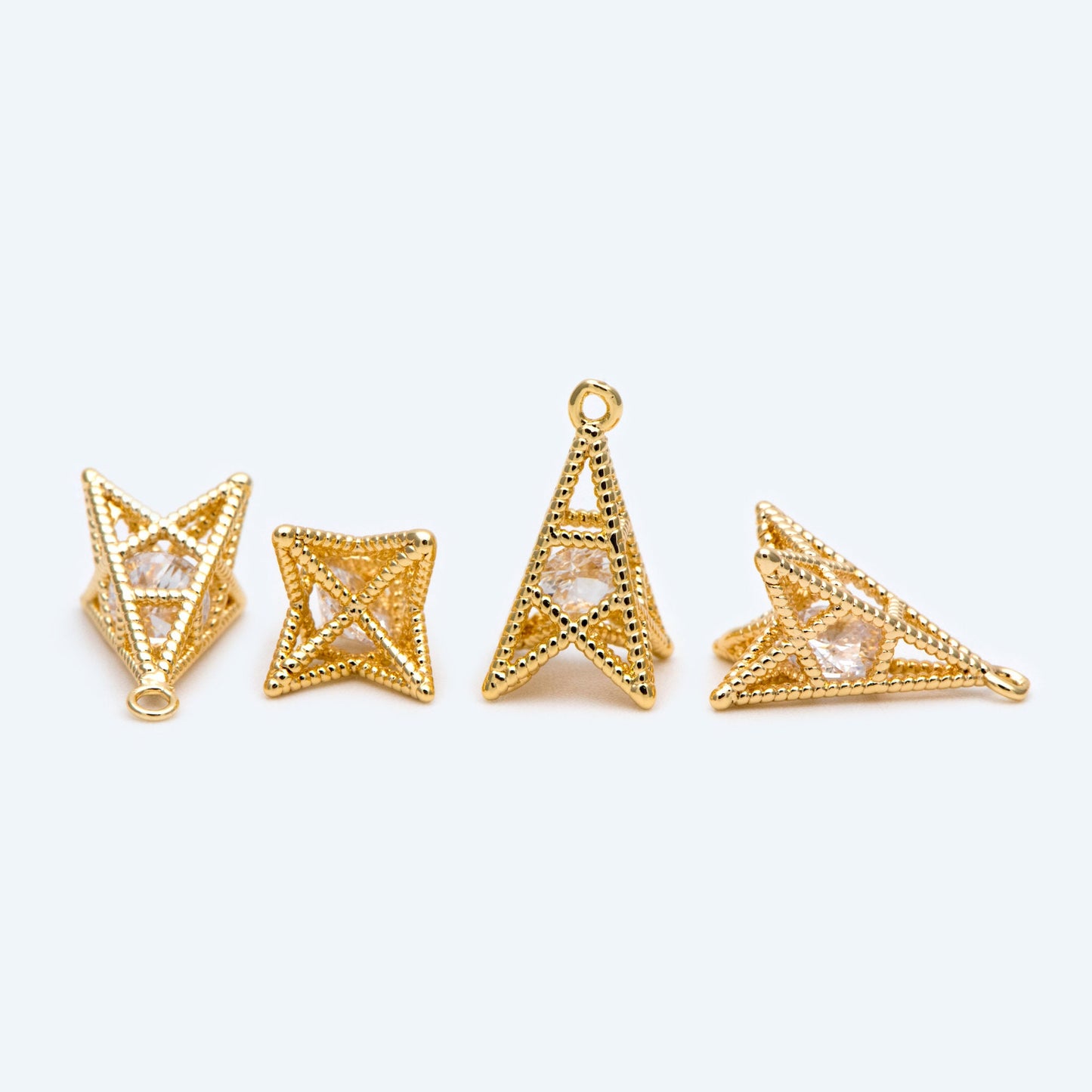 10pcs Gold plated Brass Tower Charm 15x8mm, CZ Tower Pendants (GB-1738)