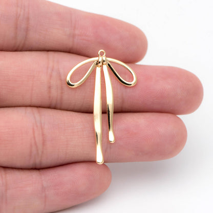 10pcs Gold/ Silver Bowknot Charms, 18K Gold/ Rhodium plated Brass Christmas Pendant (#GB-2745-F)