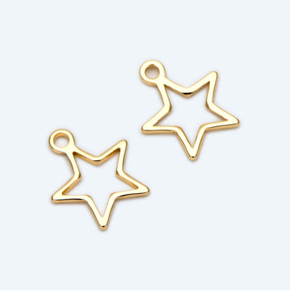 10pcs Gold Star Link Charms 10mm, Gold plated Brass Geometric Wire Pendants (GB-1745)