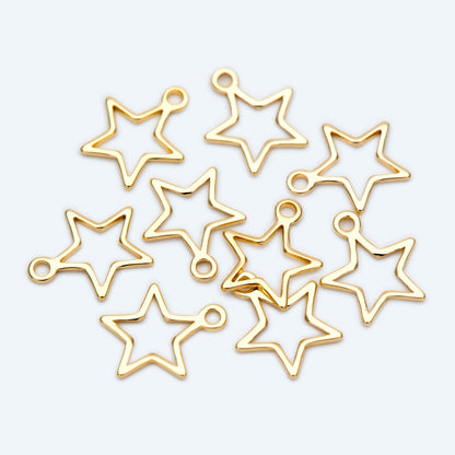 10pcs Gold Star Link Charms 10mm, Gold plated Brass Geometric Wire Pendants (GB-1745)