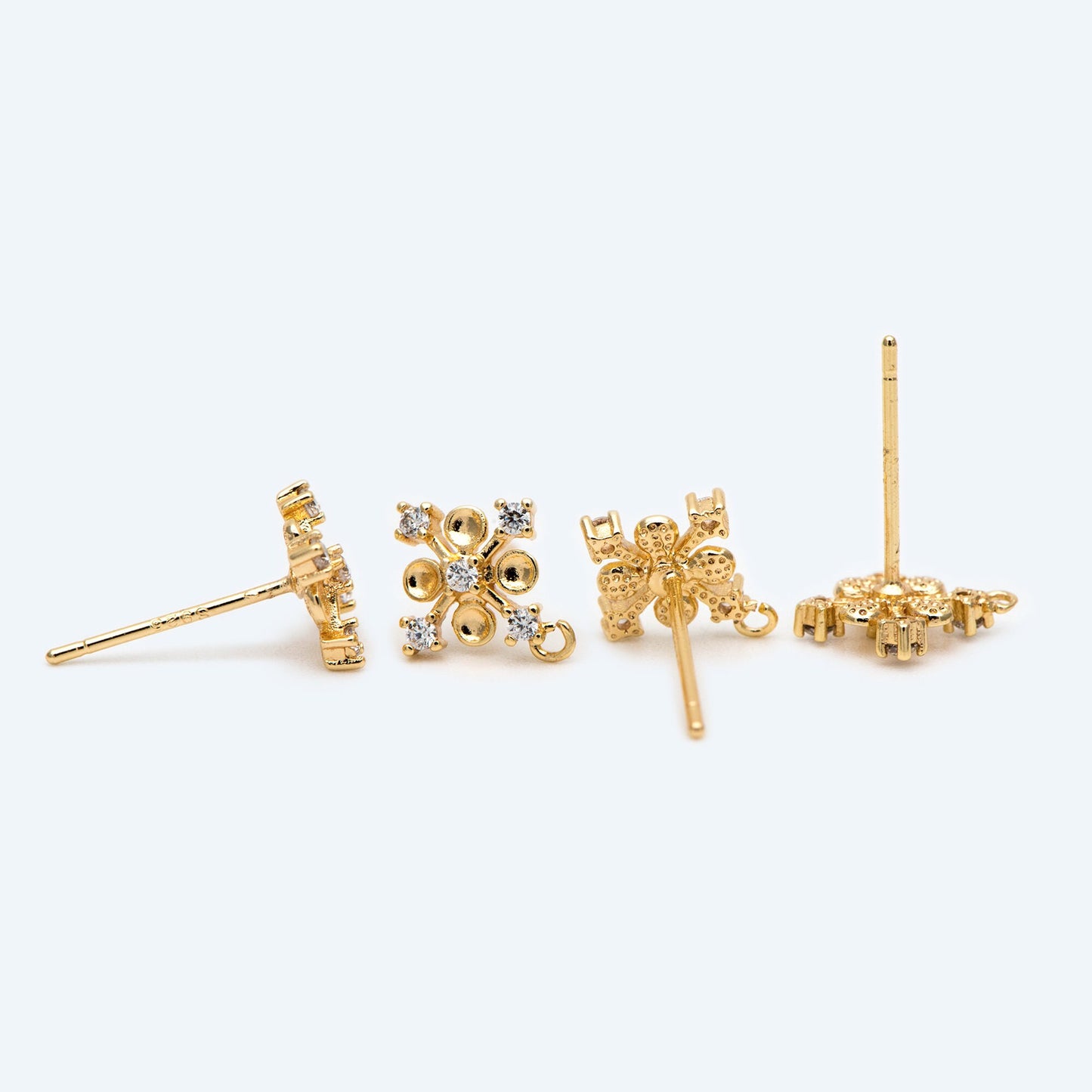 10pcs CZ Pave Cross stud Earring with Loop, 10mm, Flower Earring Studs (#GB-1749)