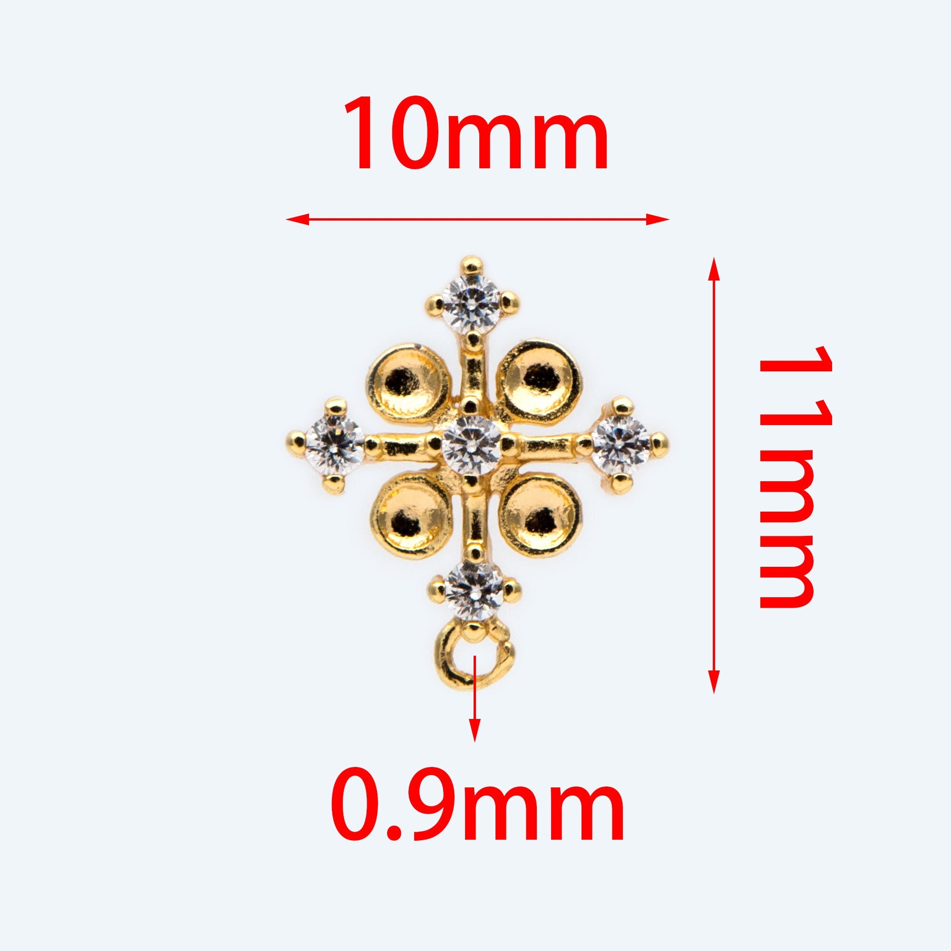 10pcs CZ Pave Cross stud Earring with Loop, 10mm, Flower Earring Studs (#GB-1749)