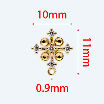 10pcs CZ Pave Cross stud Earring with Loop, 10mm, Flower Earring Studs (#GB-1749)