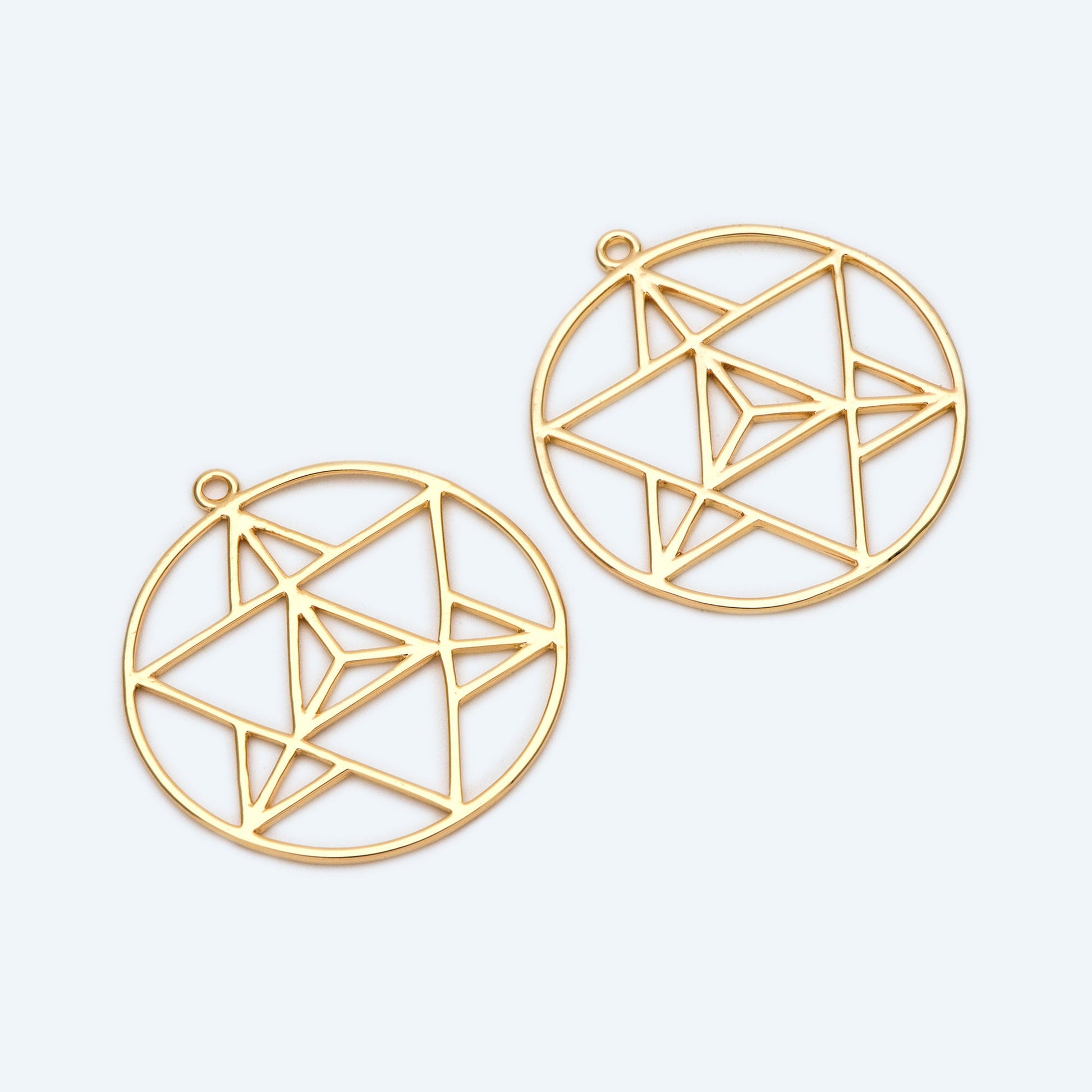 4pcs Gold Star Pendants 35x39mm, 18K Gold plated Brass, Geometric Round Hexagram Triangle Charms (GB-1752)