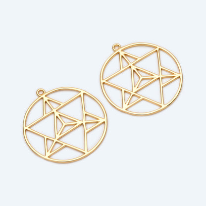 4pcs Gold Star Pendants 35x39mm, 18K Gold plated Brass, Geometric Round Hexagram Triangle Charms (GB-1752)