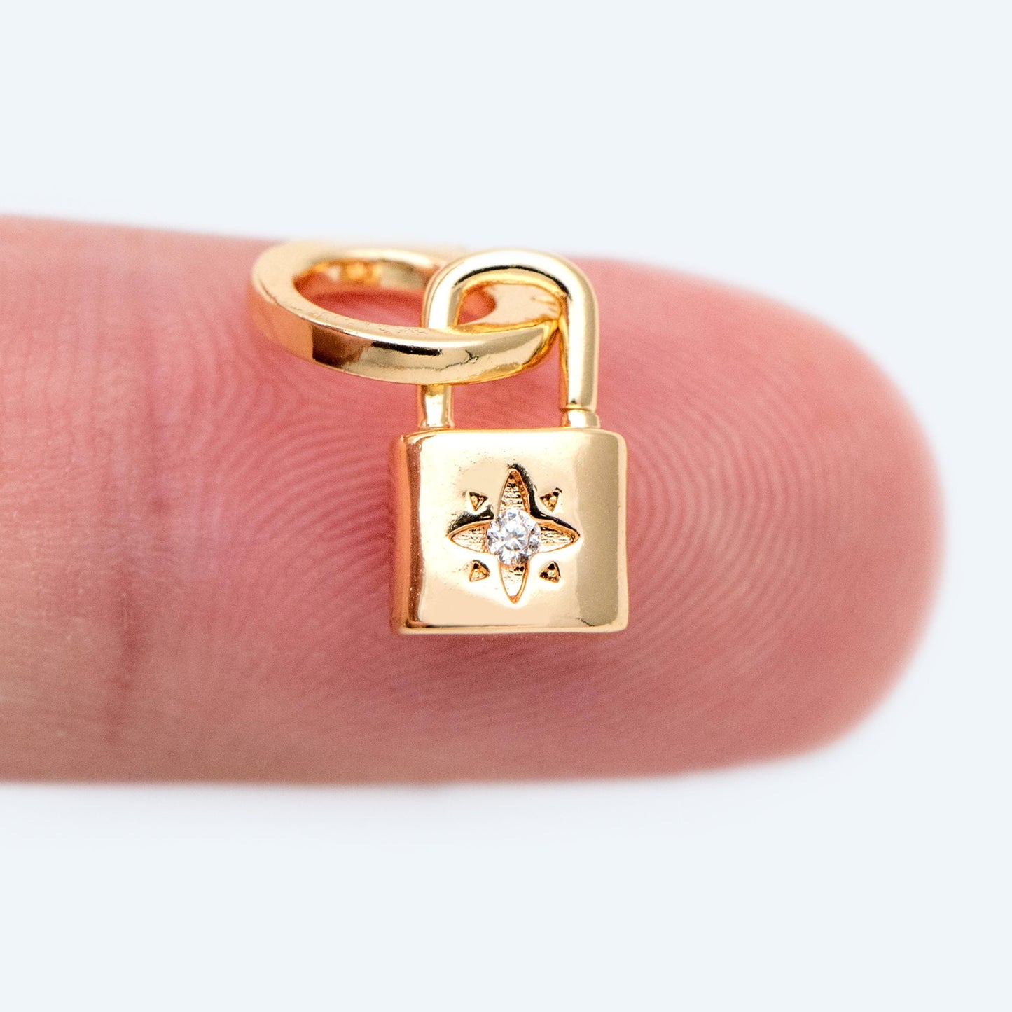 4pcs CZ Pave Gold/ Silver Tone Lock Charm, Padlock charm 17x9mm, Real Gold/ Rhodium plated Brass (GB-751-D)