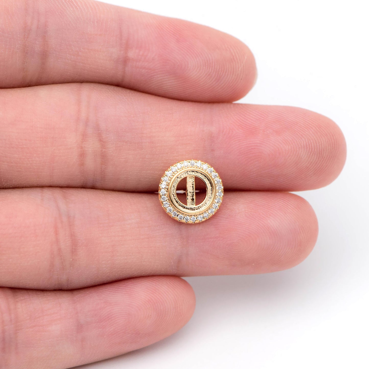 10pcs CZ Pave Round Stud Earrings 11mm, 18K Gold Plated Brass (#GB-1757)