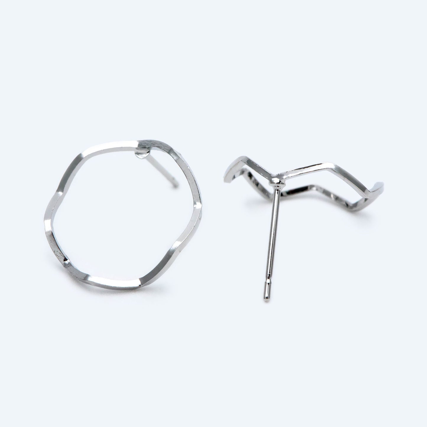 10pcs Round Loop Hoop Ear Posts, Rhodium plated Brass, Circle Stud Earring, DIY Ear Wire Findings (GB-688-2)