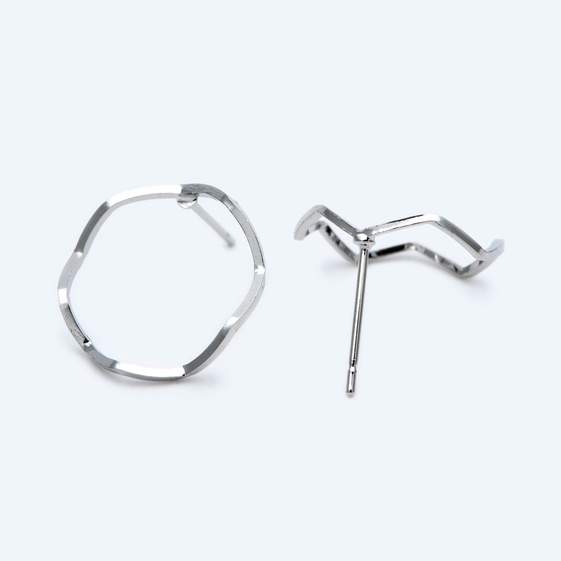 10pcs Round Loop Hoop Ear Posts, Rhodium plated Brass, Circle Stud Earring, DIY Ear Wire Findings (GB-688-2)