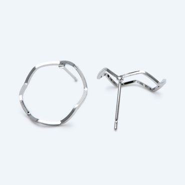10pcs Round Loop Hoop Ear Posts, Rhodium plated Brass, Circle Stud Earring, DIY Ear Wire Findings (GB-688-2)