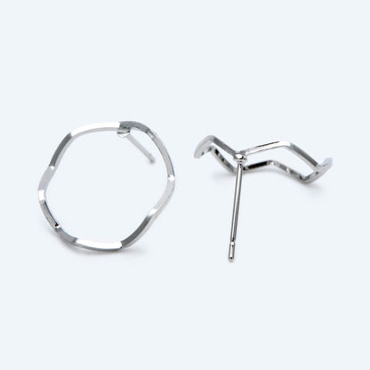 10pcs Round Loop Hoop Ear Posts, Rhodium plated Brass, Circle Stud Earring, DIY Ear Wire Findings (GB-688-2)