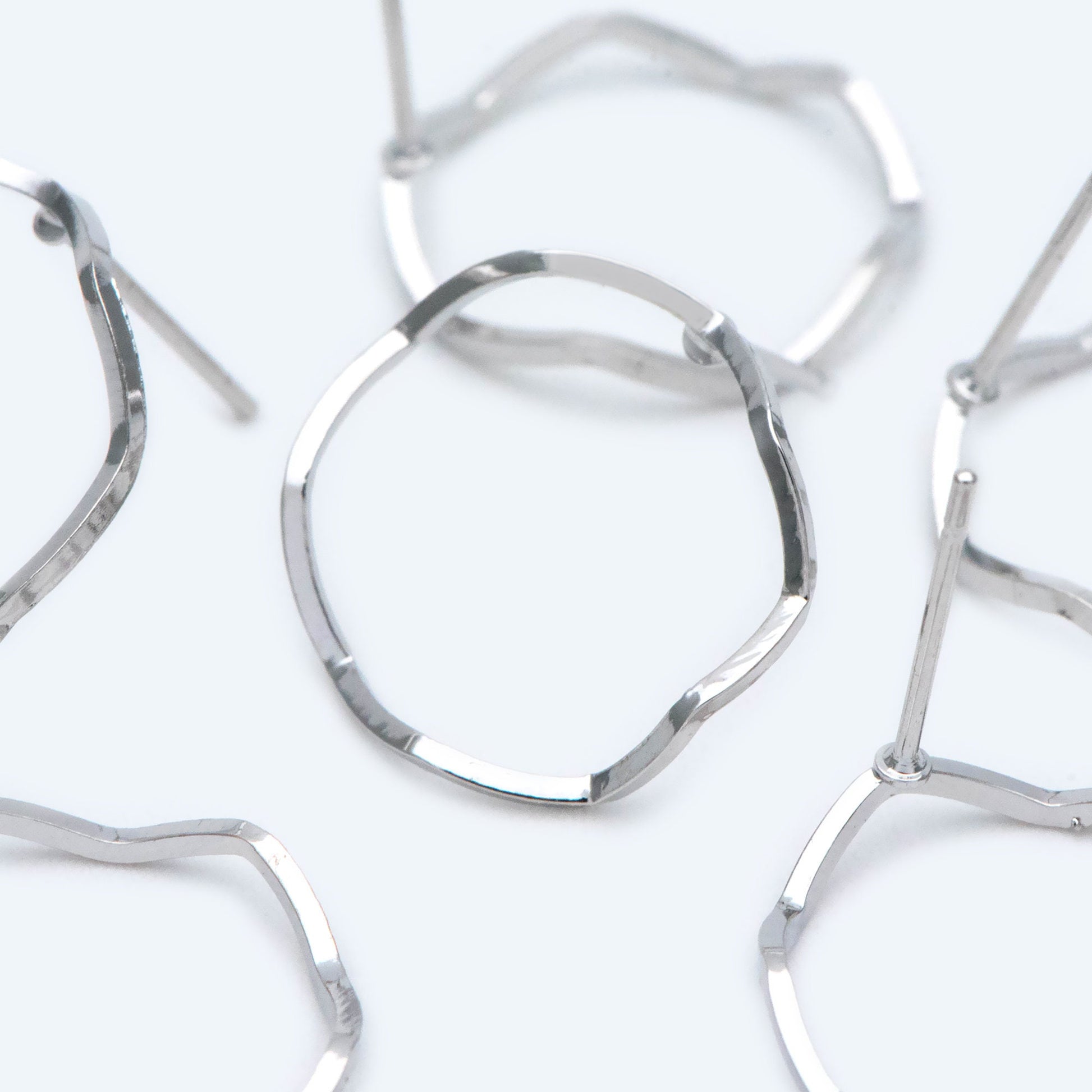 10pcs Round Loop Hoop Ear Posts, Rhodium plated Brass, Circle Stud Earring, DIY Ear Wire Findings (GB-688-2)