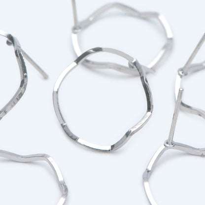 10pcs Round Loop Hoop Ear Posts, Rhodium plated Brass, Circle Stud Earring, DIY Ear Wire Findings (GB-688-2)