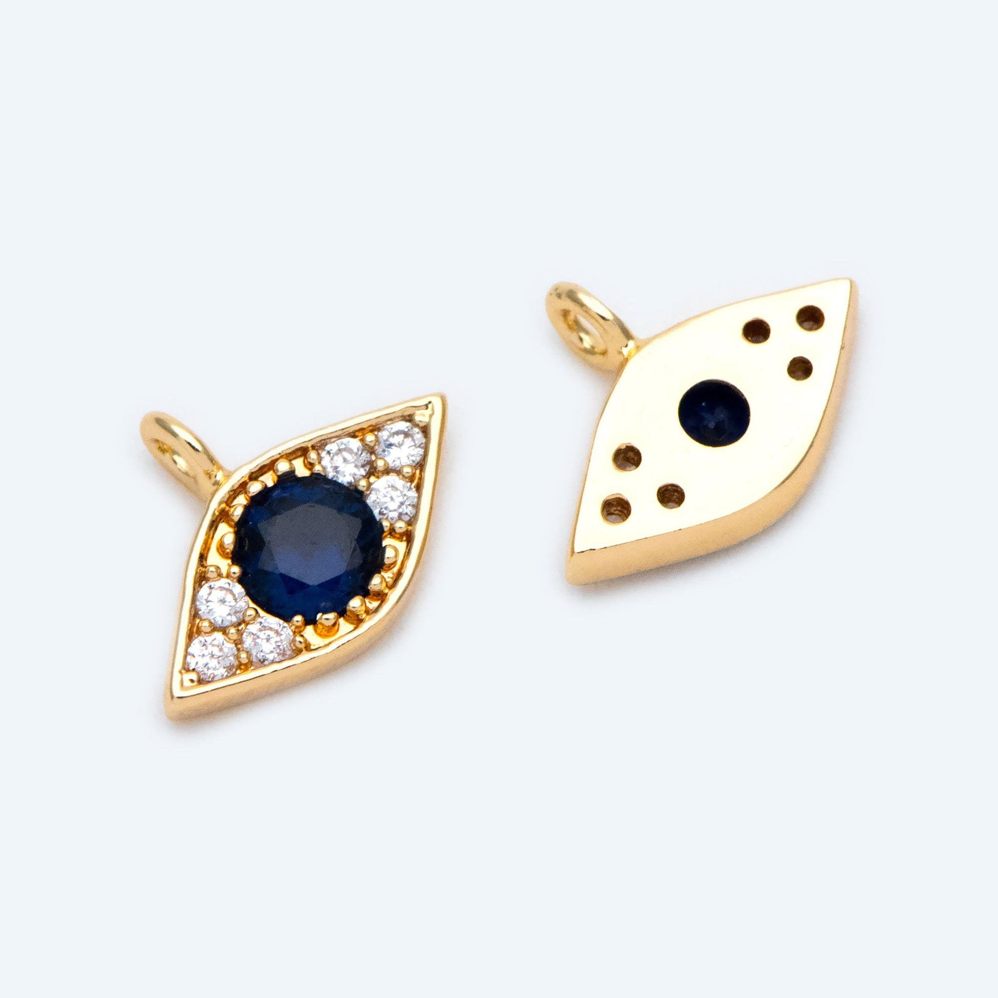 4pcs CZ Pave Blue Evil Eye Charm 12x9mm, Real Gold plated Brass Eye Charm (GB-1819-L)