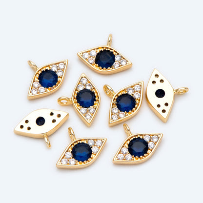4pcs CZ Pave Blue Evil Eye Charm 12x9mm, Real Gold plated Brass Eye Charm (GB-1819-L)