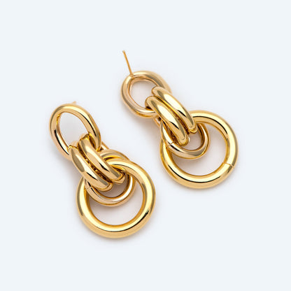 4pcs Gold / Silver Tone Thick Tube Hoops, Gold Hoop Earrings, Hollow Hoop Earrings, Chunky Hoops, Light Hoops (GB-1688)