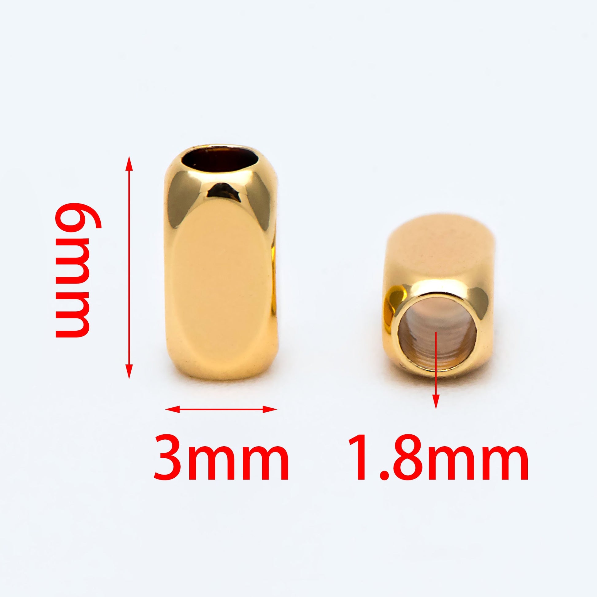 20pcs Gold Tube Beads 6x3mm, 18K Gold plated Brass, Oval Tube Spacer Beads (GB-1764)