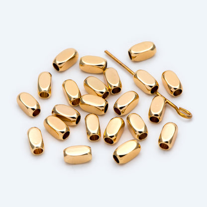 20pcs Gold Tube Beads 6x3mm, 18K Gold plated Brass, Oval Tube Spacer Beads (GB-1764)