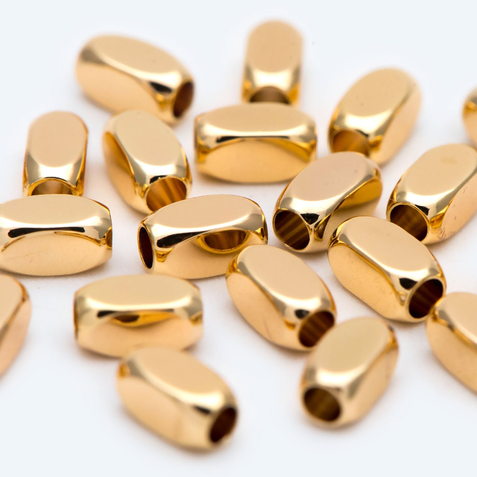 20pcs Gold Tube Beads 6x3mm, 18K Gold plated Brass, Oval Tube Spacer Beads (GB-1764)