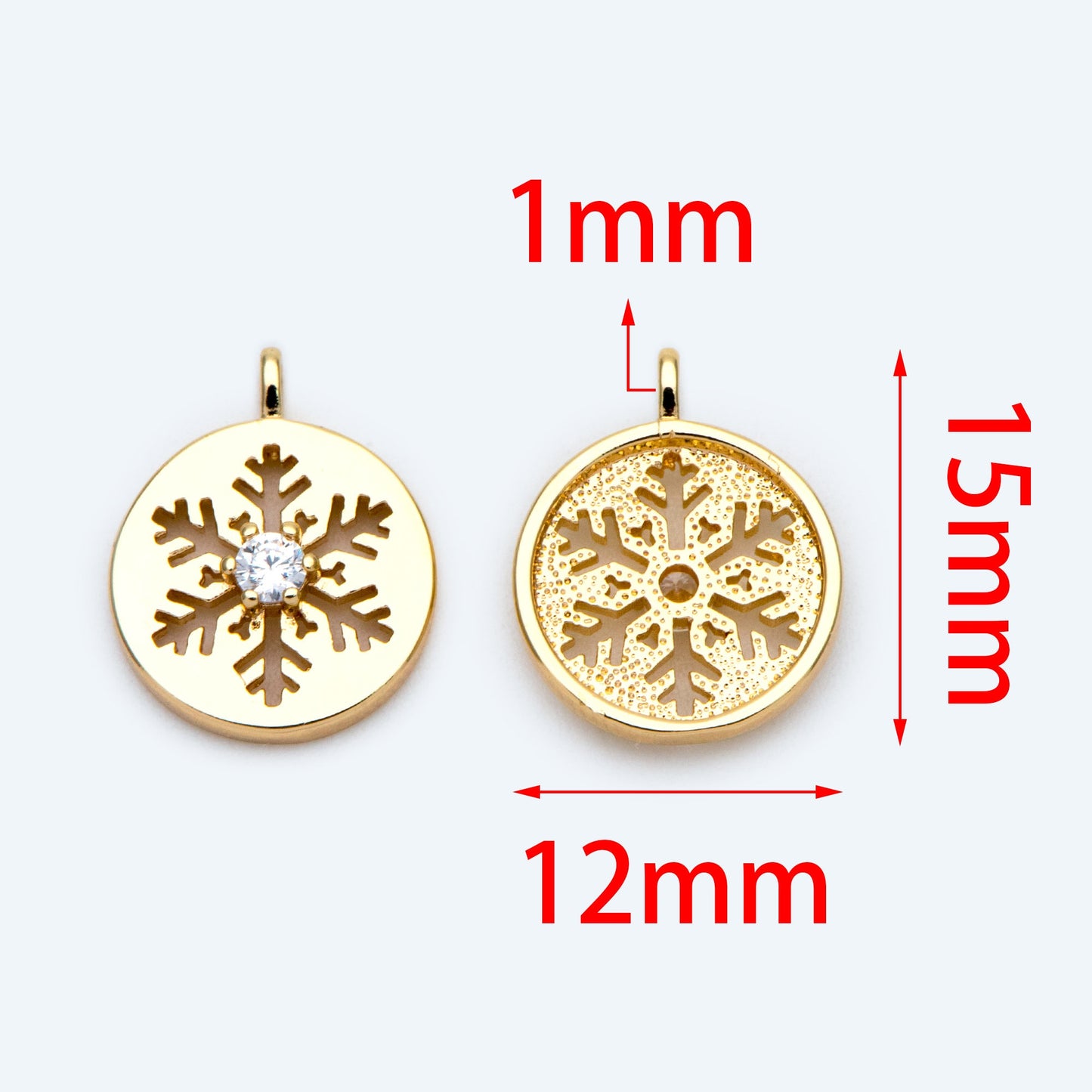 4pcs CZ Pave Gold Snowflake Charms, Brass Snowflake Findings, Snowflake Necklace, Christmas Gift, Gold Plated Findings (GB-3486-D)