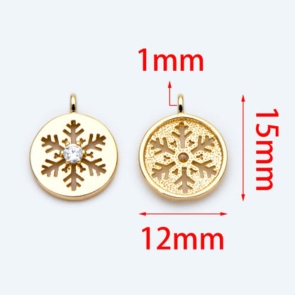 4pcs CZ Pave Gold Snowflake Charms, Brass Snowflake Findings, Snowflake Necklace, Christmas Gift, Gold Plated Findings (GB-3486-D)