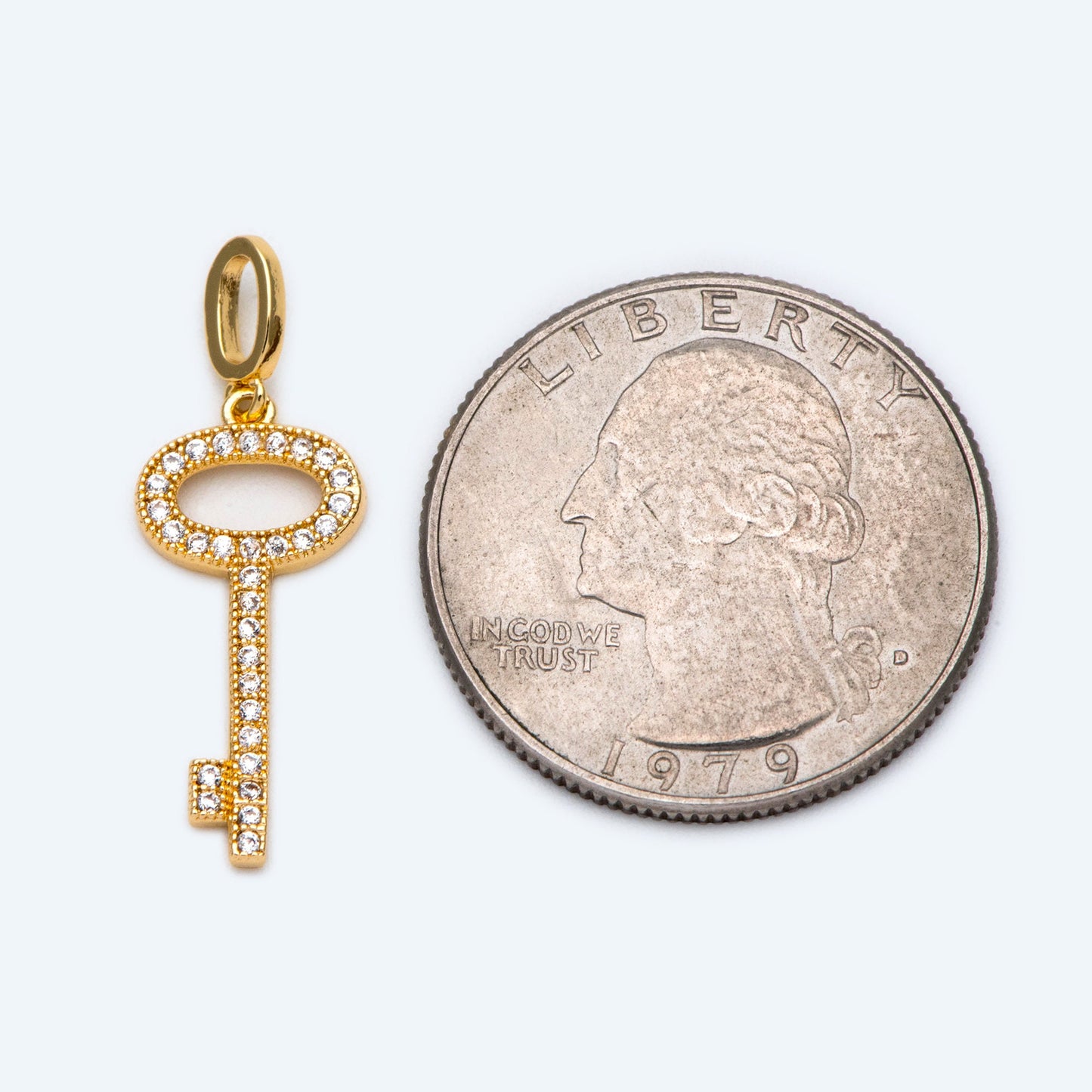 4pcs CZ Pave Gold/ Silver Tone Key Charms 21x10mm, 18K Gold/ Rhodium plated Brass Key Pendants (GB-1774)