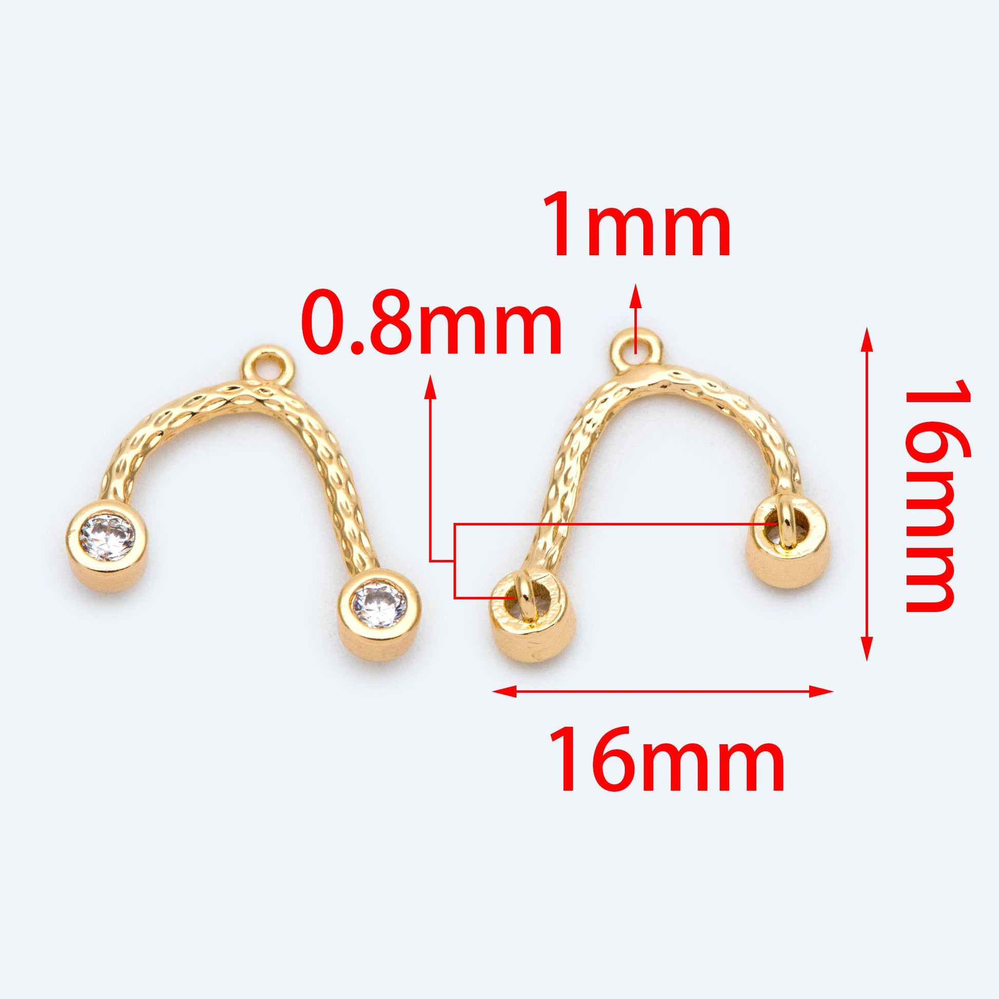 10pcs CZ Pave Gold U shape Connectors, 18K Gold plated Brass, U-shaped Curved Bar Stick Pendants 21x10mm (GB-1699)