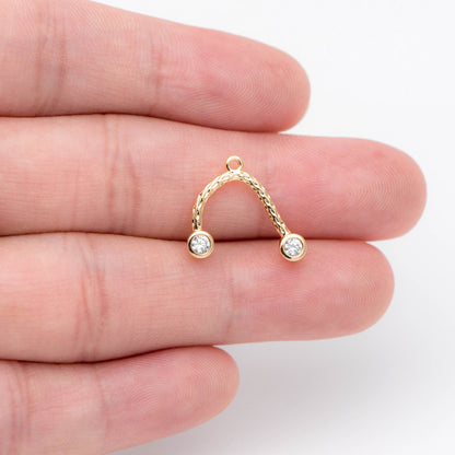 10pcs CZ Pave Gold U shape Connectors, 18K Gold plated Brass, U-shaped Curved Bar Stick Pendants 21x10mm (GB-1699)