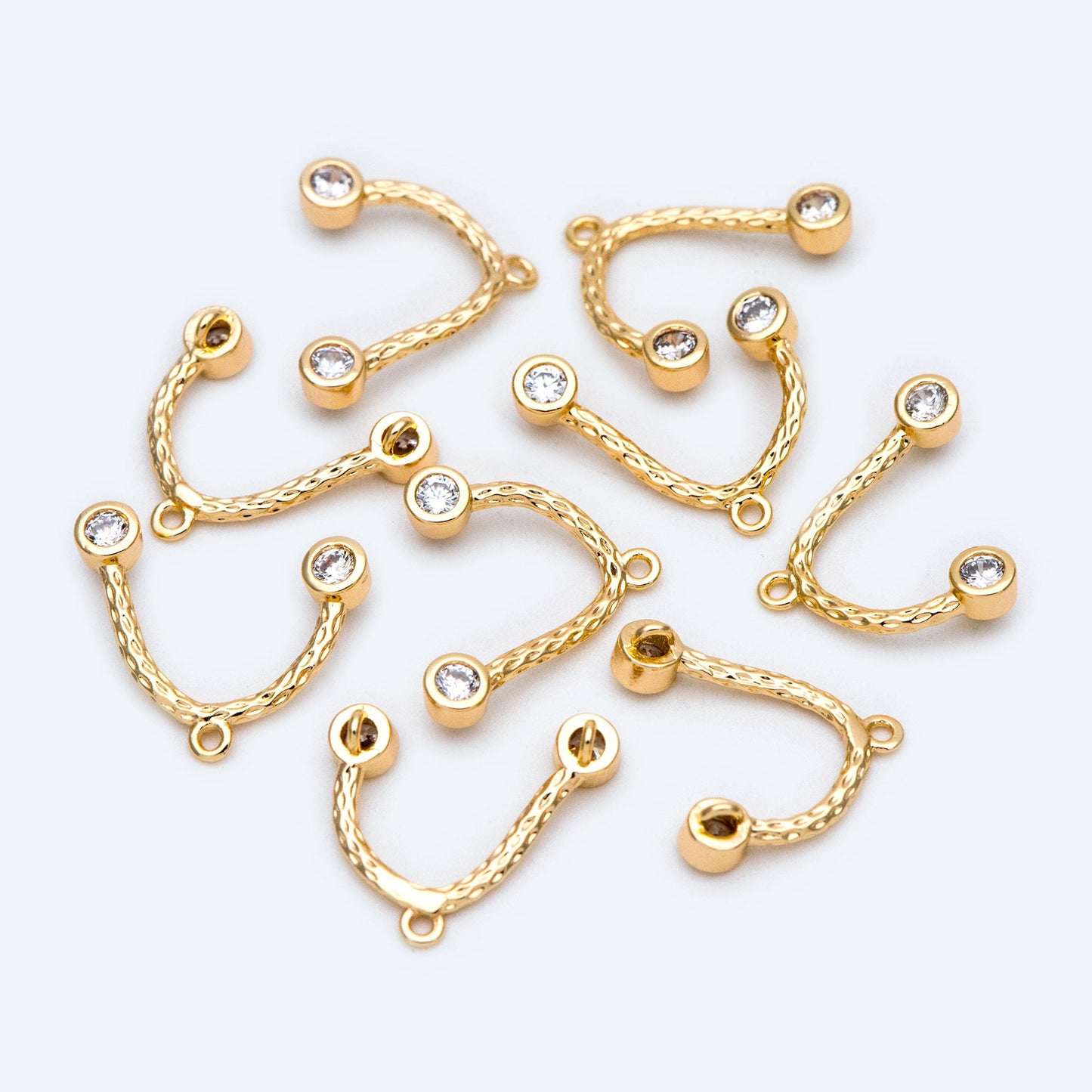 10pcs CZ Pave Gold U shape Connectors, 18K Gold plated Brass, U-shaped Curved Bar Stick Pendants 21x10mm (GB-1699)