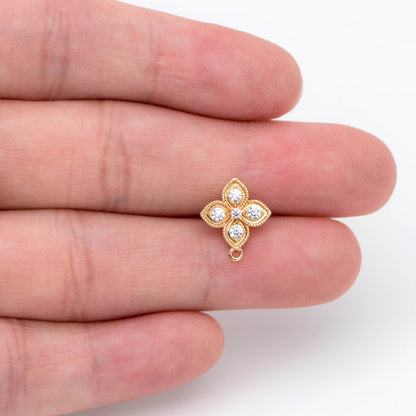 10pcs CZ Pave Gold Flower Earring with Loop, Gold Plated Brass Stud Earrings, DIY Ear Findings (GB-1700)