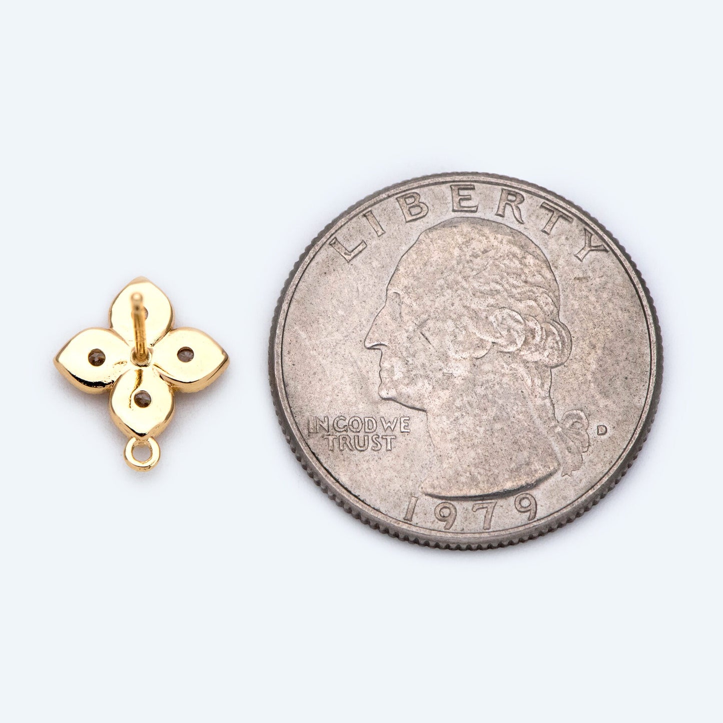 10pcs CZ Pave Gold Flower Earring with Loop, Gold Plated Brass Stud Earrings, DIY Ear Findings (GB-1700)