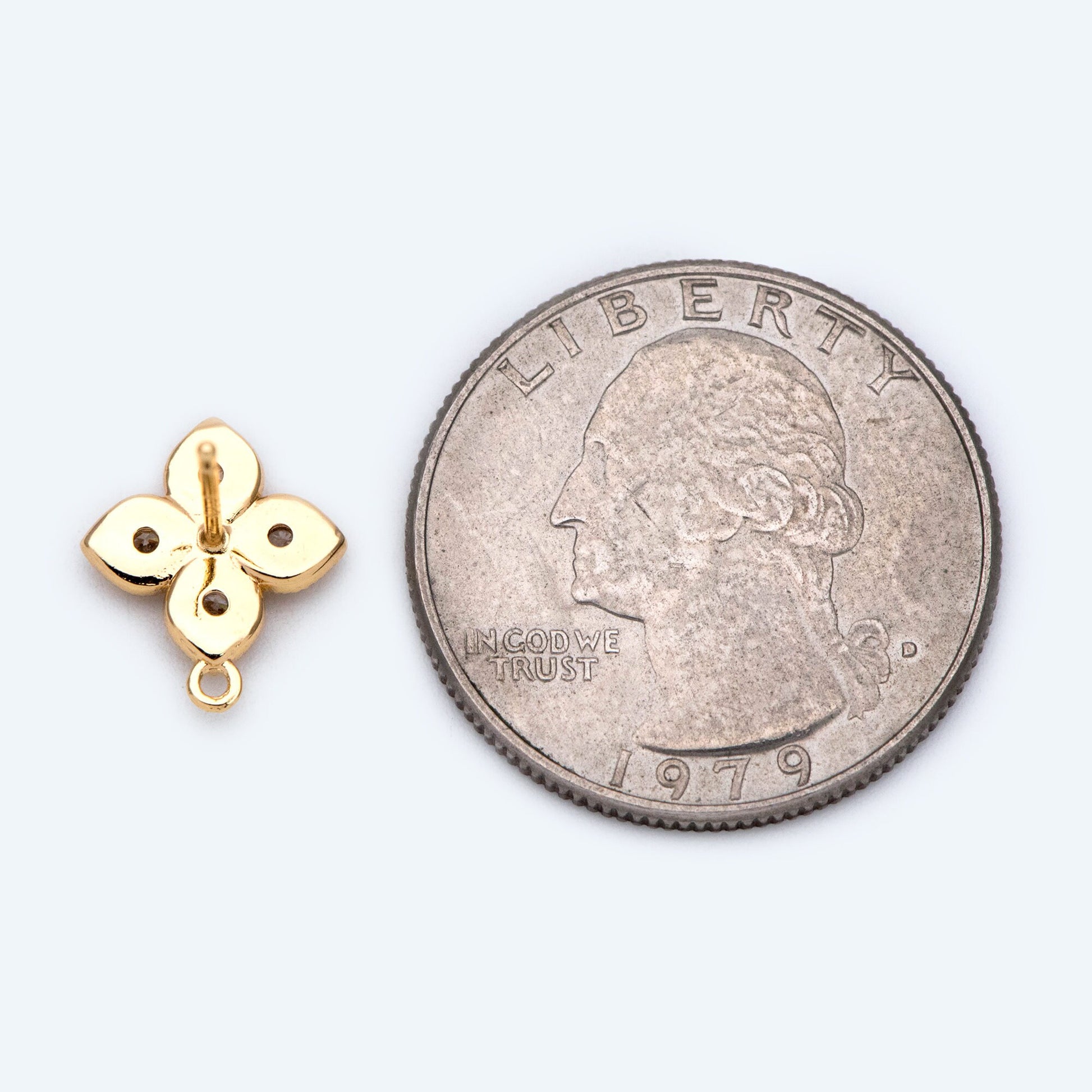 10pcs CZ Pave Gold Flower Earring with Loop, Gold Plated Brass Stud Earrings, DIY Ear Findings (GB-1700)