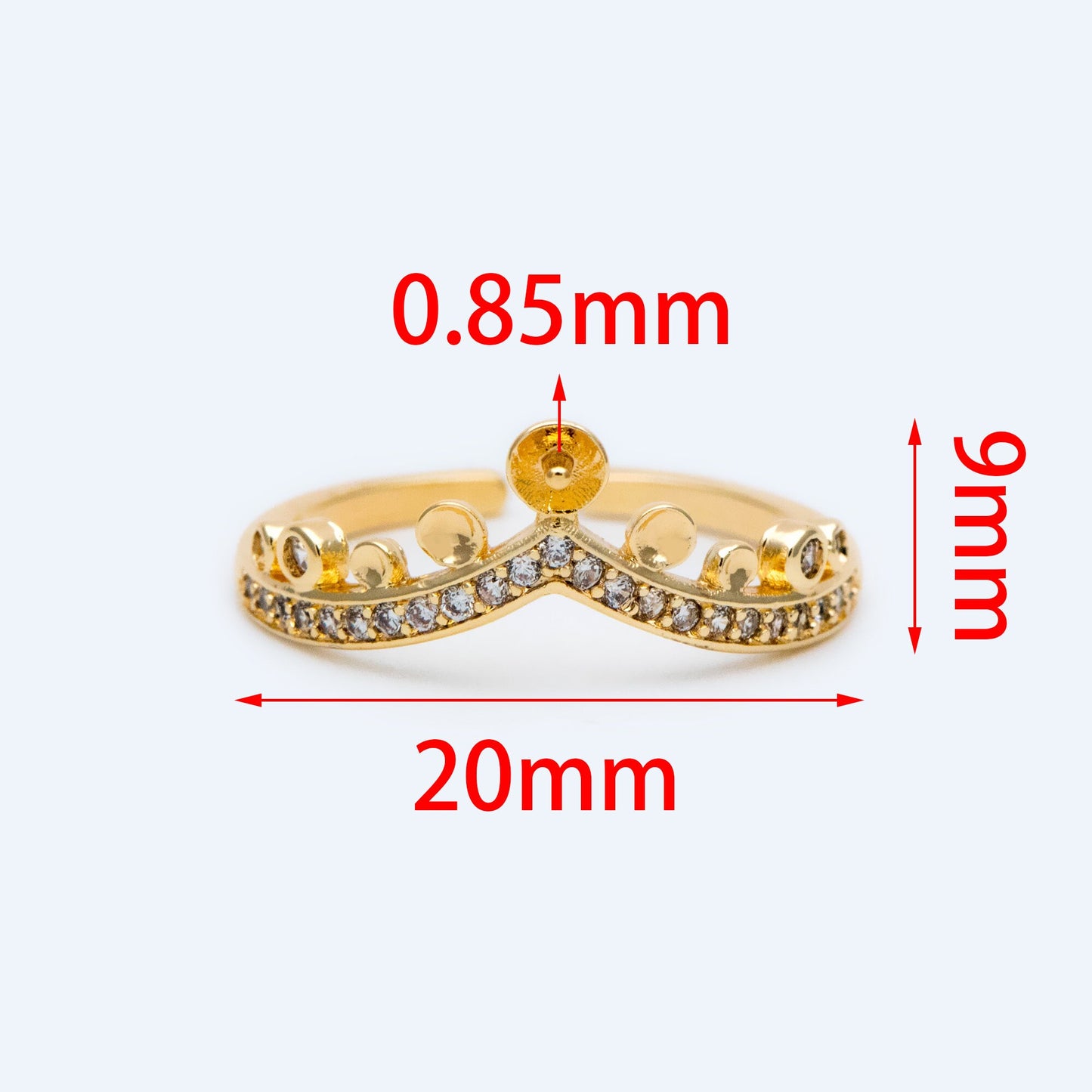 4pcs CZ Pave Gold Adjustable Ring With Peg For Half Drilled Pearls Beads, Ring Mountings, Ring Finding (GB-1557)
