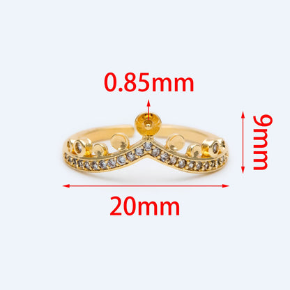 4pcs CZ Pave Gold Adjustable Ring With Peg For Half Drilled Pearls Beads, Ring Mountings, Ring Finding (GB-1557)
