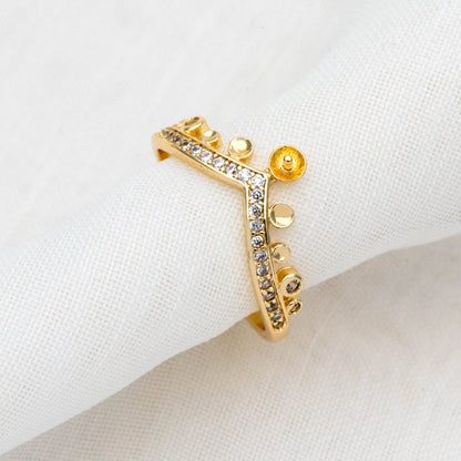 4pcs CZ Pave Gold Adjustable Ring With Peg For Half Drilled Pearls Beads, Ring Mountings, Ring Finding (GB-1557)