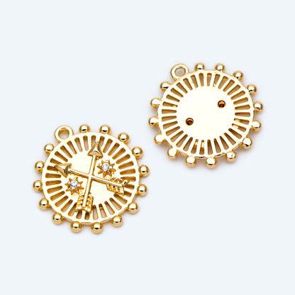4pcs Gold Arrow Charms 17x18mm, 18K Gold plated Brass, Round Disk Arrow Pendants (GB-2466-C)