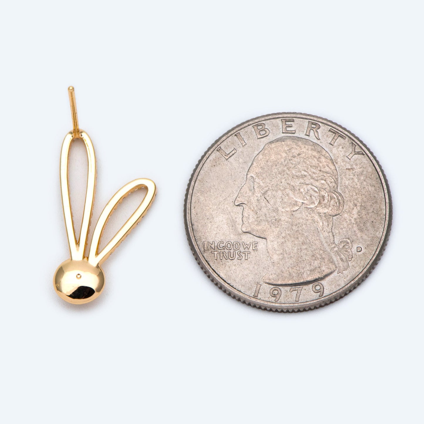 4pcs CZ Pave Rabbit Ear Posts, Bunny Stud Earrings, Pearl Peg Earring Mounts, Half Drilled Pearl Earring Settings (#GB-1776)