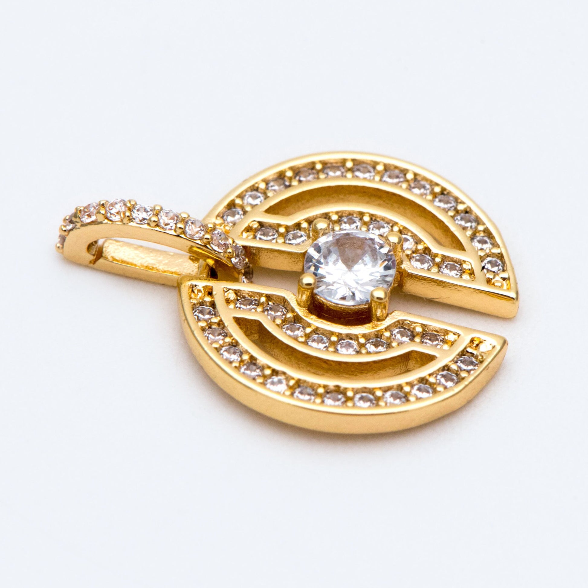 4pcs CZ Pave Gold Round Charms 18x13mm, 18K Gold plated Brass, Round Disk Pendants (GB-3464-C)