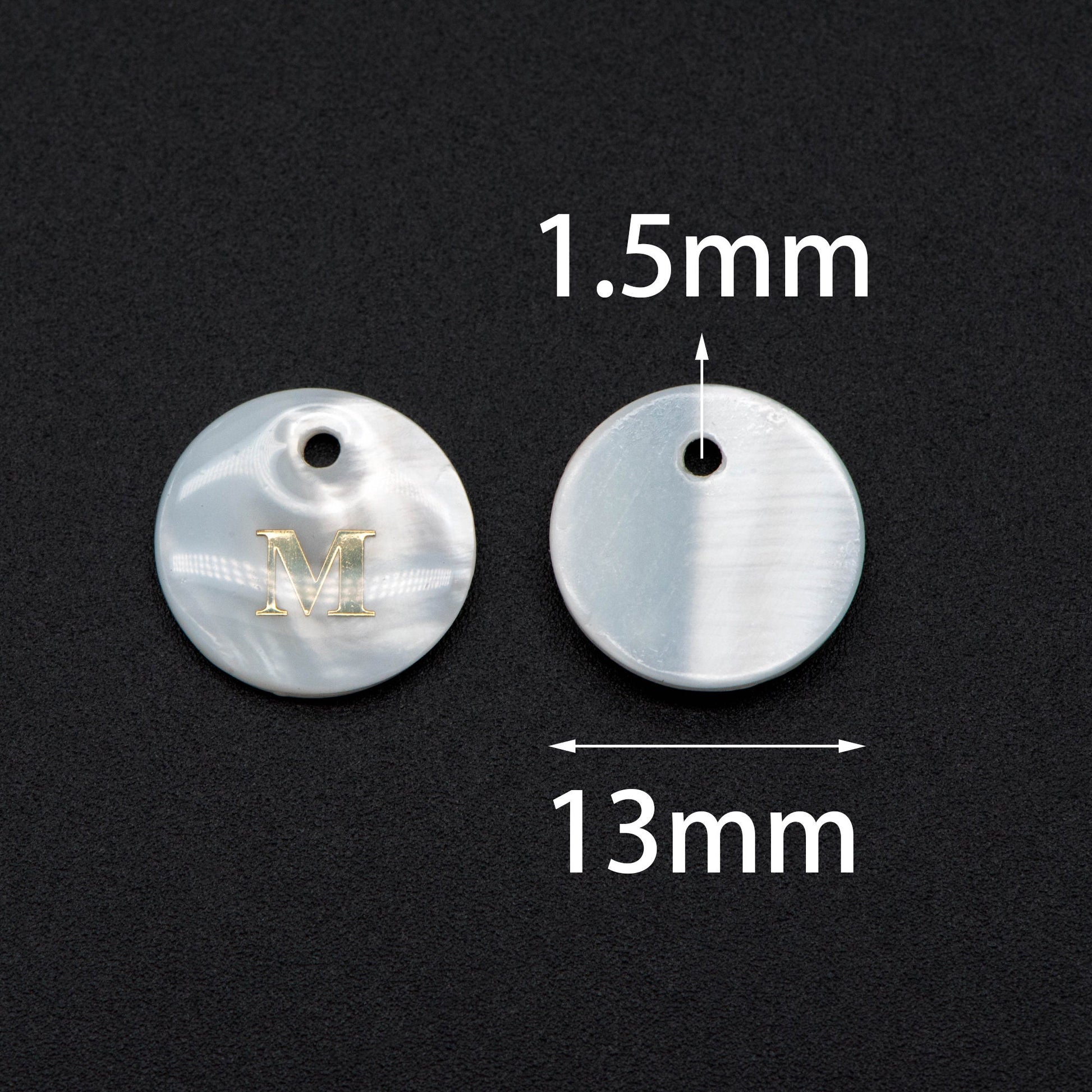 Shell Alphabet Charms, English Letter Beads, Round Coin Disc Letter Pendant, Personalized Initial Charms, You Choose Letter (V1371)