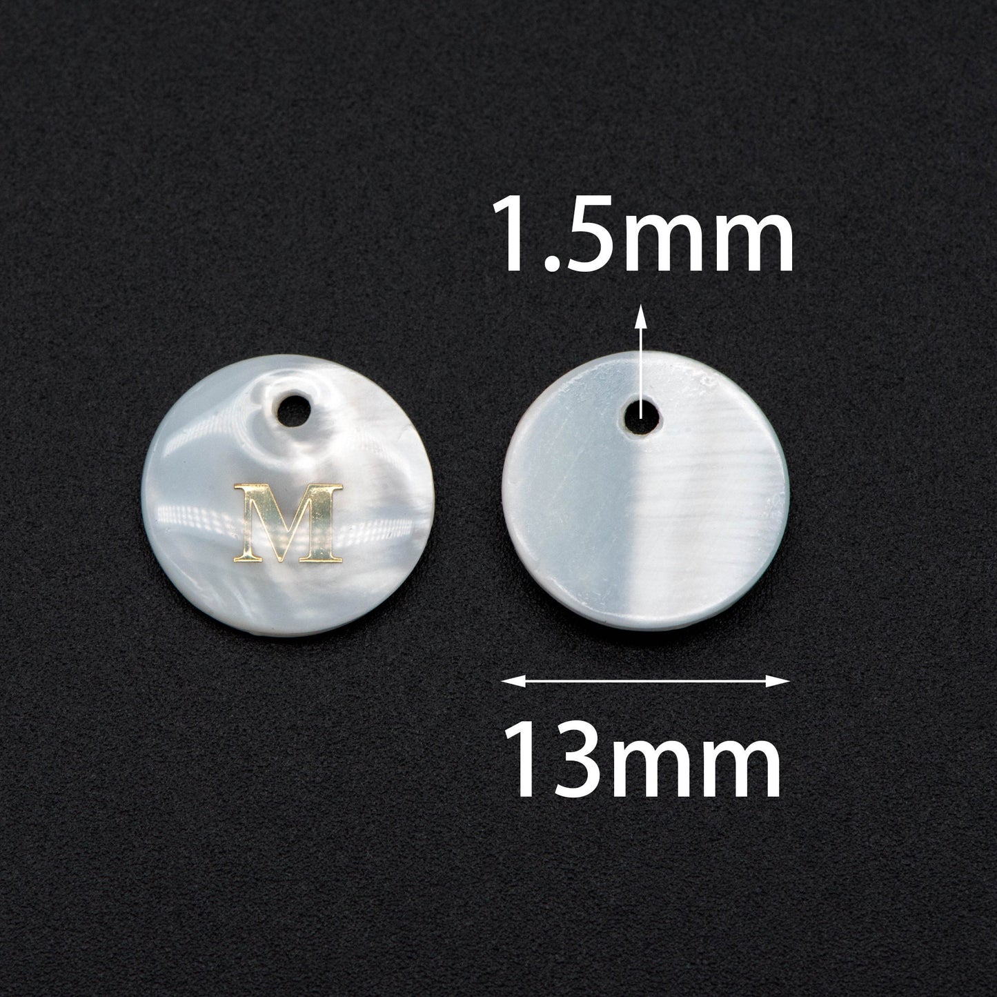 Shell Alphabet Charms, English Letter Beads, Round Coin Disc Letter Pendant, Personalized Initial Charms, You Choose Letter (V1371)