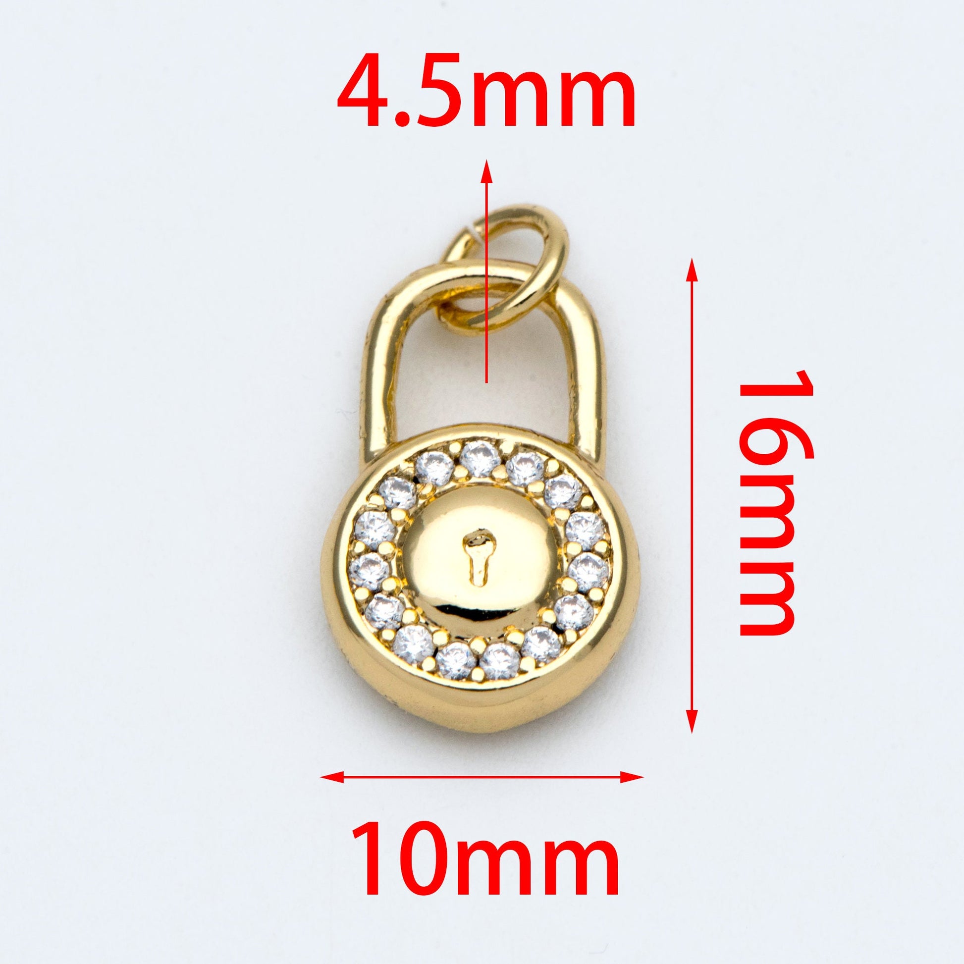 4pcs CZ Pave Gold Lock Charm, Padlock charm 16x10mm, Real Gold plated Brass (GB-751-E)